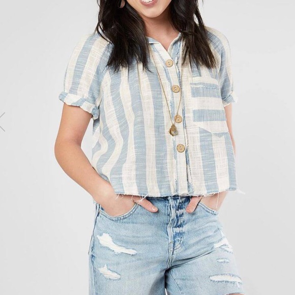 FREE PEOPLE Away At Sea Striped Linen Button Top - Picture 13 of 16